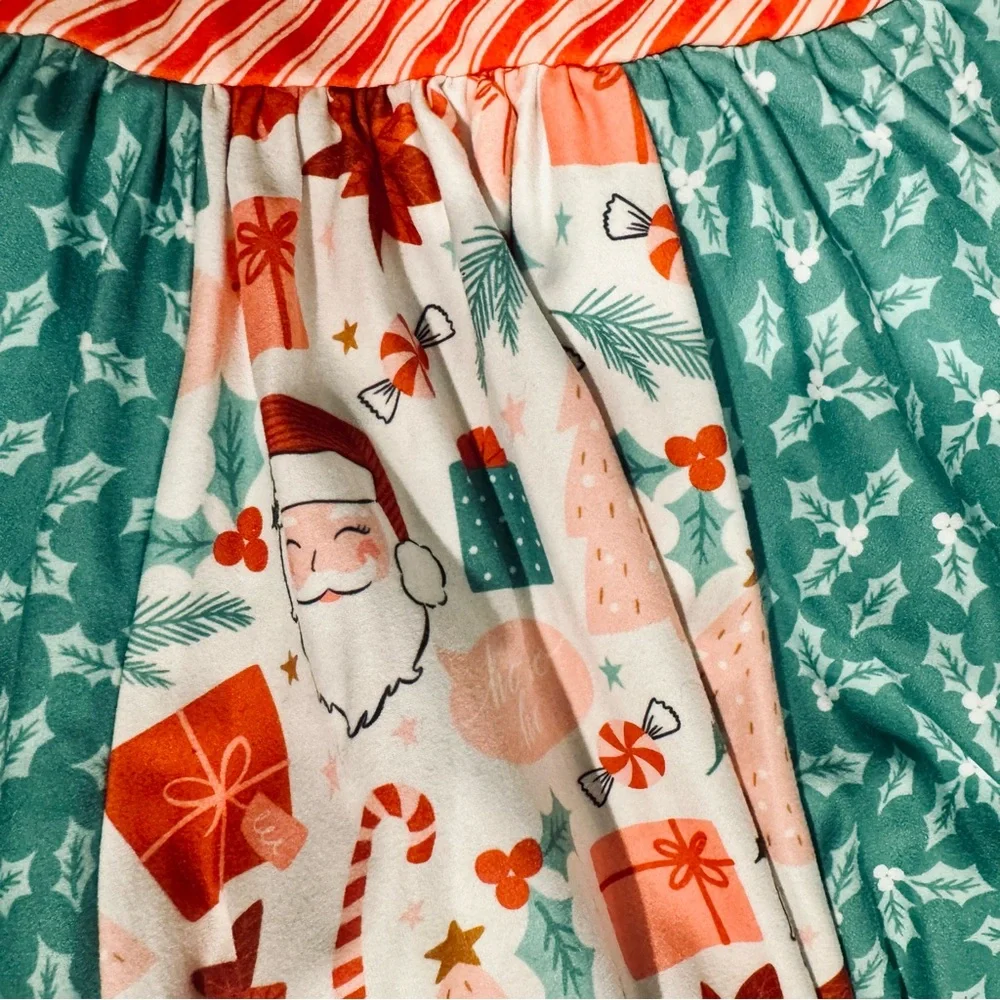 Cheeky Plum Striped and Floral Long Sleeve Santa Dress - Size 4T - EUC ⭐🎄 - Picture 7 of 12